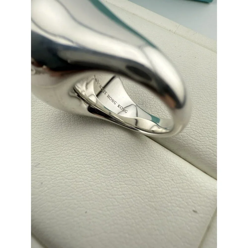 Tiffany & Co. Elsa Peretti 19mm Rock Crystal Cabochon Ring in Silver Size 5